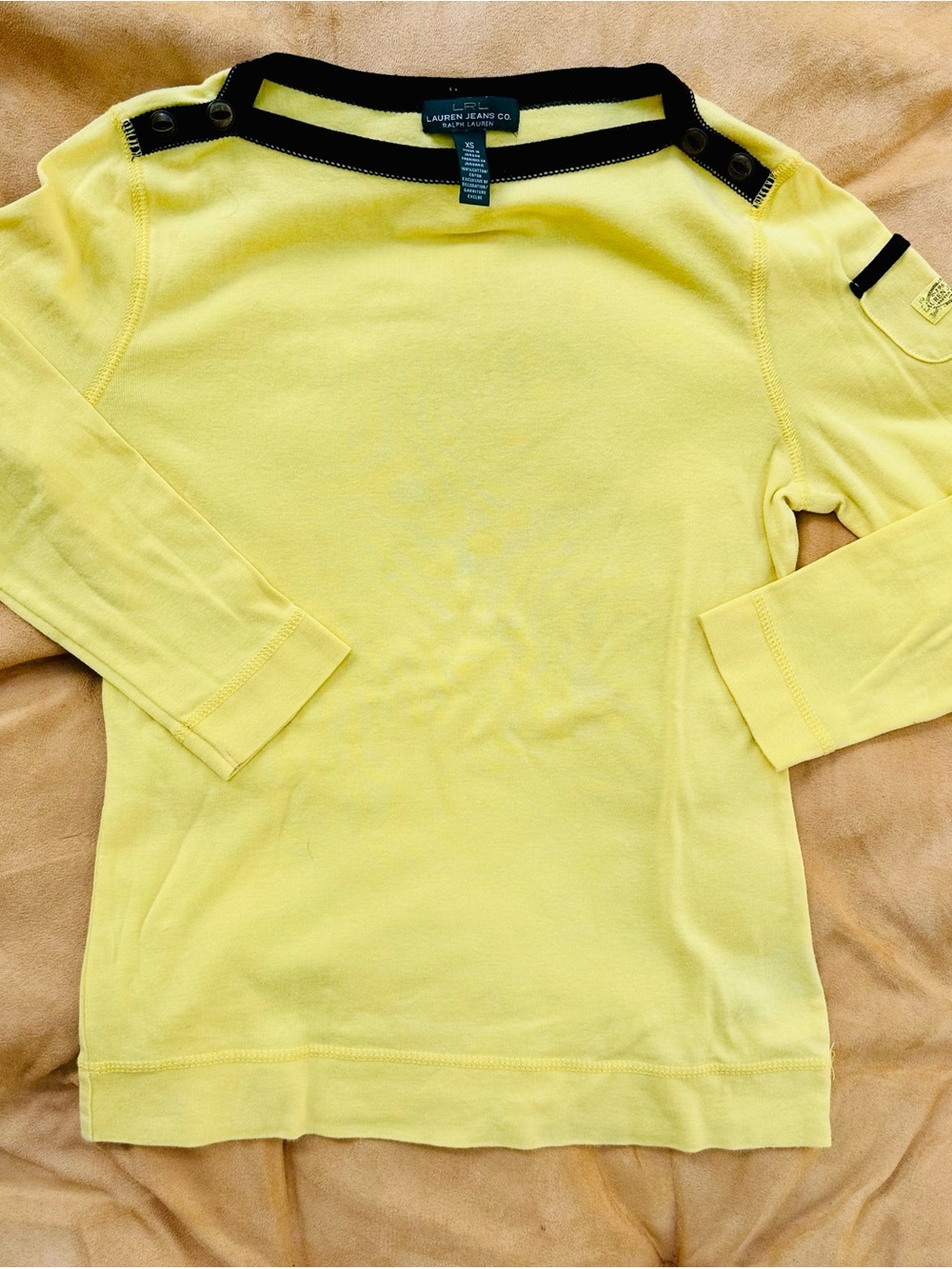 Lauren Ralph Lauren Yellow Long-Sleeve Boatneck Top with Black Trim